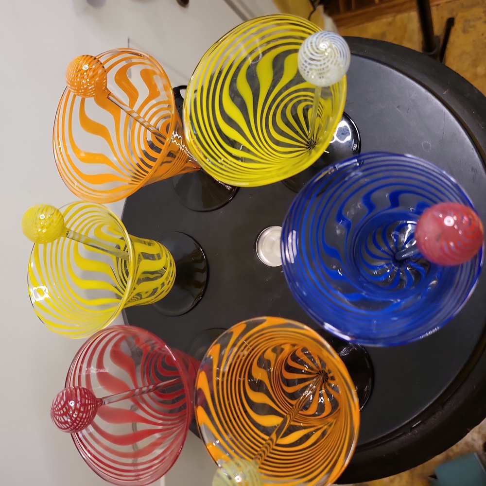 Set of 6 Austrian Bimini Sculptural Graphic Glass Cordials Martini &Stir Sticks - Picture 6 of 8